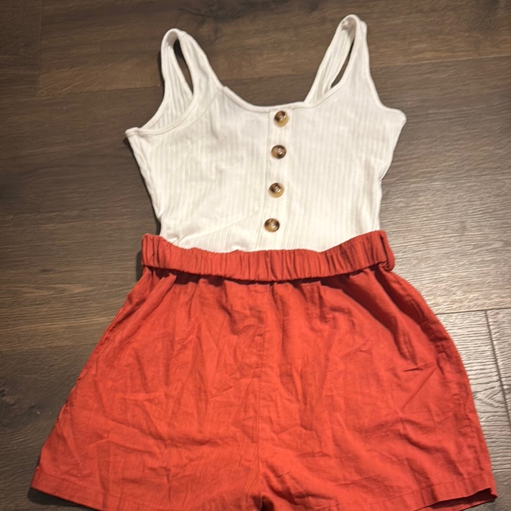 SHEIN White and Orange Buttoned Playsuit